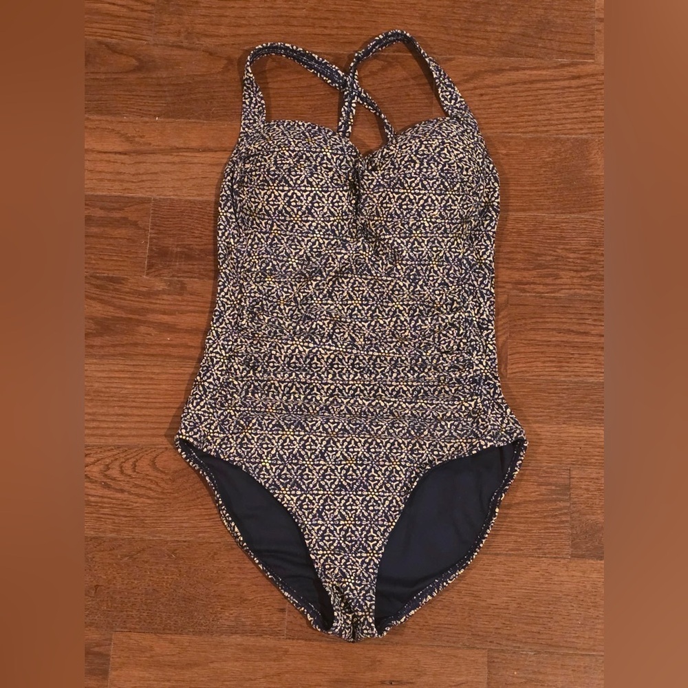 Nip Tuck “Joanne” One Piece Swimsuit Navy Gold Nautical Foil Style Size 4